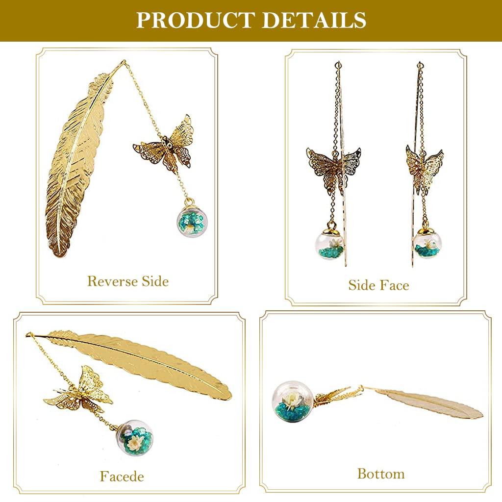 Supvox Metal Feather Bookmark with Glass Beads Pendant, Vintage Feather Butterfly Bookmark for Reading Enthusiasts and Gifting, Bookmark Gift for Teachers Women Student (Green) Supvox Metal Feather Bookmark with Glass Beads Pendant, Vintage Feather Butterfly Bookmark for Reading Enthusiasts and Gifting, Bookmark Gift for Teachers Women Student (Green)